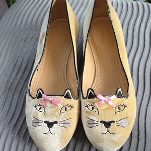 Charlotte Olympia Beige Velvet Cat Flats